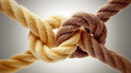 binding. Abstract close-up of intertwined ropes symbolizing unity, with textured fibers under soft directional lighting. wellbeing guides.