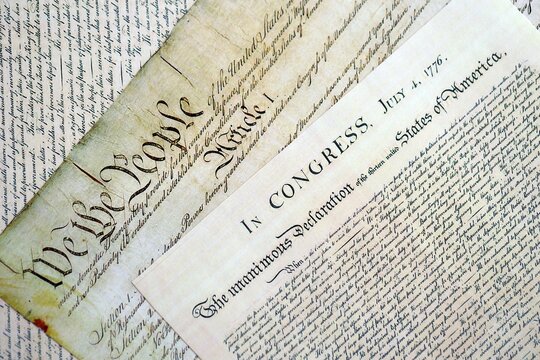 Close up of Constitution of the United States of America with the Declaration of Independence and Bill of Rights
