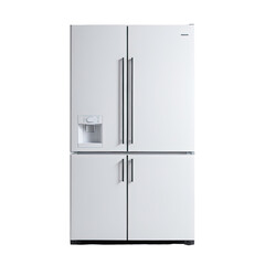 Modern, white four-door refrigerator with water dispenser