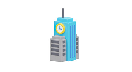 Modern skyscraper building icon with clock face urban architecture