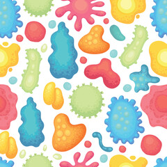 Seamless Pattern Background with Germs, Viruses, Bacteria, Microbe, Bacillus. Hand Drawn Wallpaper Repeated Microorganisms Isolated on White Background