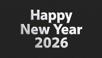 White textured text Happy New Year 2026 on black background image