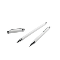 Three sleek white writing instruments with silver accents against black