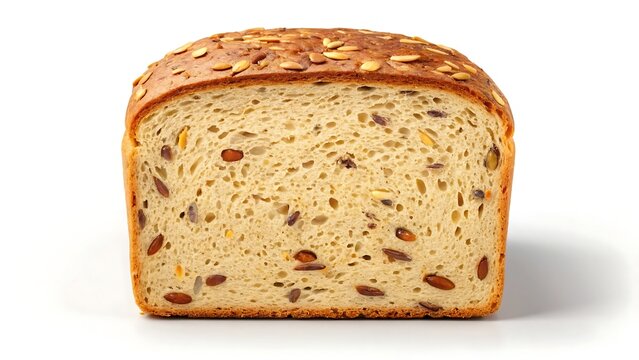 Freshly baked whole grain bread slice with seeds and raisins