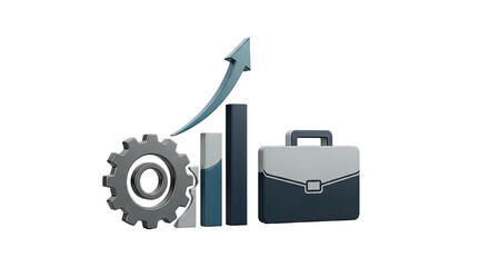 Business growth strategy concept with gear bar chart and briefcase