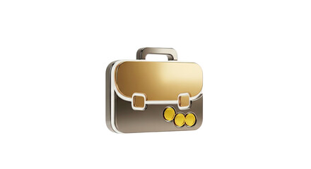 Golden metallic briefcase icon 3 d render business finance concept