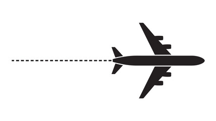 Airplane icon with dotted line trail simple flat vector illustration for travel and transportation design isolated on white background