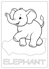 Art & Illustration.  Elephant is animals painted black and white for children's coloring.