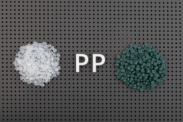 Polypropylene granules. Prime PP. Virgin polypropylene granules and secondary (recycled) plastic polymer pellets