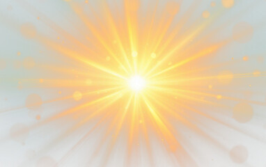 Horizontal golden light rays with glare, flashes, and sparkling glow isolated on transparent background. Shining star effect PNG, golden sun light, bright gold flash, and shimmering powder 