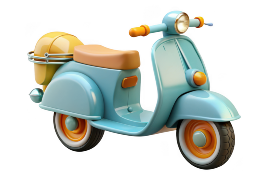 Cute cartoon scooter illustration, vintage moped clipart, pastel blue motorbike, retro vehicle graphic, transport design element, isolated on transparent background - Powered by Adobe