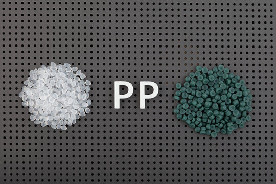 Polypropylene granules. Prime PP. Virgin polypropylene granules and secondary (recycled) plastic polymer pellets