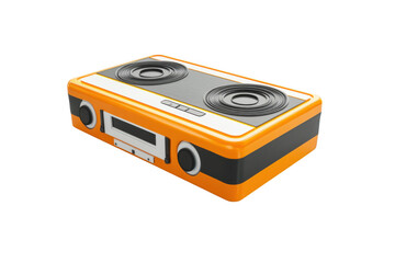 Fototapeta premium Retro orange radio boombox stereo audio music player sound system receiver device illustration isolated on transparent background