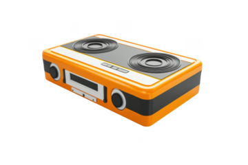 Retro orange radio boombox stereo audio music player sound system receiver device illustration isolated on transparent background