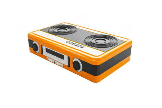 Retro orange radio boombox stereo audio music player sound system receiver device illustration isolated on transparent background