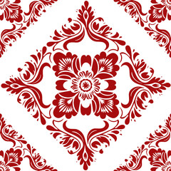 Elegant Red Floral Ornament Pattern on White Background