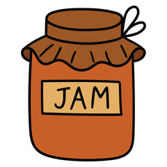Hand-drawn cartoon jar of jam on a white background.