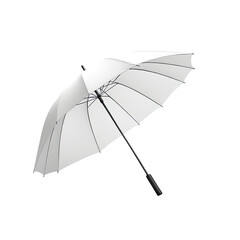 Open white umbrella floating against a stark black background