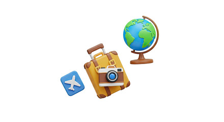 Holiday trip essentials suitcase camera globe airplane icon adventure