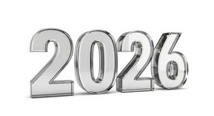 Transparent Three-Dimensional Numbers Displaying the Year 2026 in Clear Glass Style