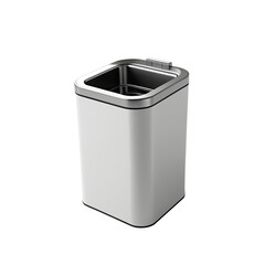 Modern, white rectangular waste bin with a metallic rim
