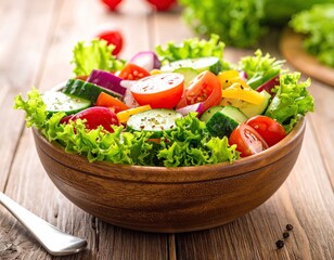 Fresh Vegetable Salad in Wooden Bowl
