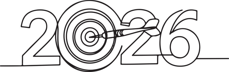 2026 year continuous line drawing with target and arrow vector