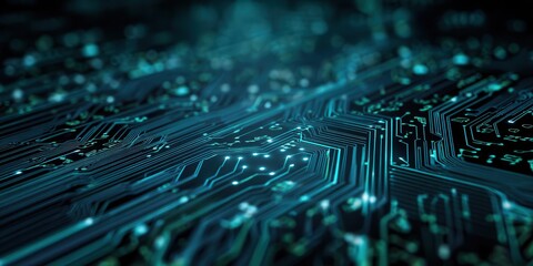 Abstract Circuit Board with Glowing Lines Dots