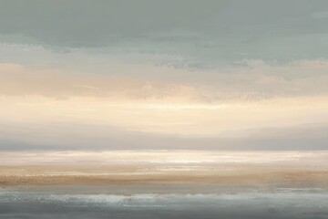 Abstract Coastal Scene Serene Beach Painting for Design