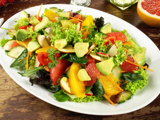 Fresh Mixed Salad with Fruits and Avocado