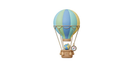 Fototapeta premium Hot air balloon with globe and compass adventure travel icon
