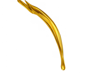 Golden yellow oil pouring, liquid stream splashing, fluid movement, cooking oil, engine oil concept on transparent background
