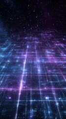 Abstract Digital Grid with Glowing Lines and Stars