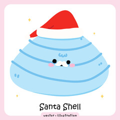 Cute Santa Seashell, Christmas Beach Holiday Illustration, Festive Ocean Character Coastal Holiday