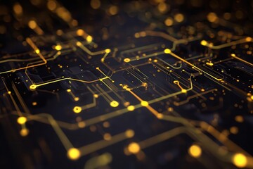 Abstract Electronic Circuitry Glowing Lines and Bokeh