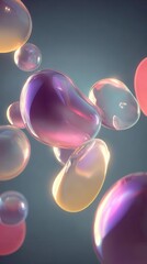 Abstract Floating Bubbles 3D Render, Iridescent Colors