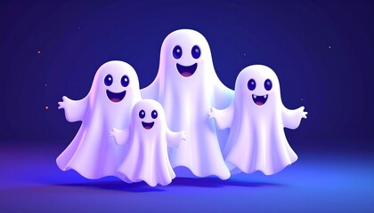 Friendly Ghost Family - A Whimsical Halloween Illustration.