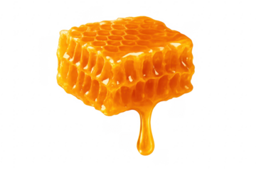 Golden honey dripping from natural fresh honeycomb