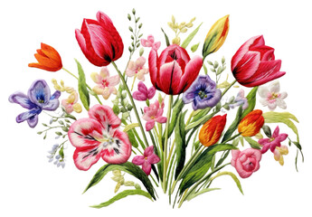 Obraz premium PNG Tulip bouquet in embroidery style flower plant art.