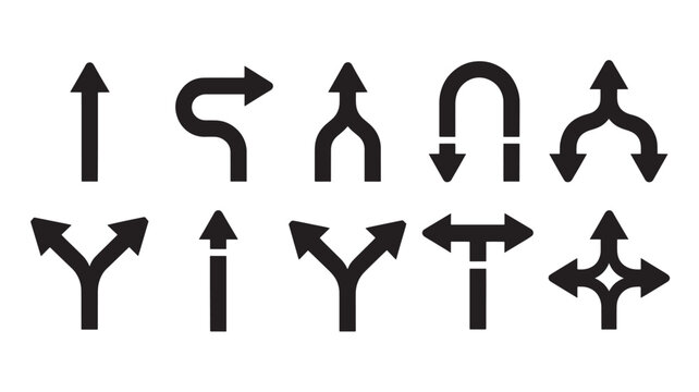 Set of black arrow icons simple direction symbols for navigation and interface design isolated on white background