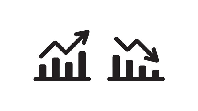 Set of simple graph icons showing growth and decline minimalist vector design for business presentations and financial reports isolated on white background