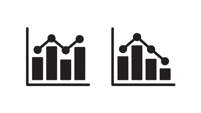 Set of minimalist graph icons line and bar chart vector design elements isolated on white background for business and finance presentations