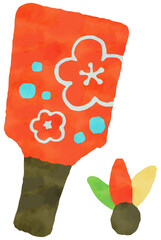 羽子板の水彩風手描きイラスト