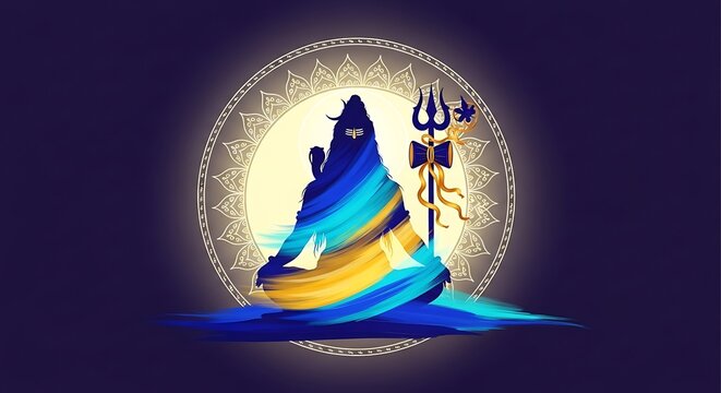 Lord Shiva Meditating with Trishul and Damaru