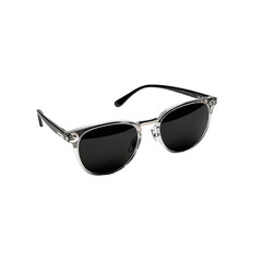 Clear-framed sunglasses with dark lenses, a classic, timeless accessory