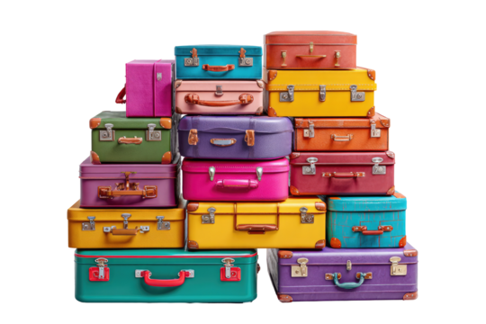 Colorful vintage suitcases stacked high (2)