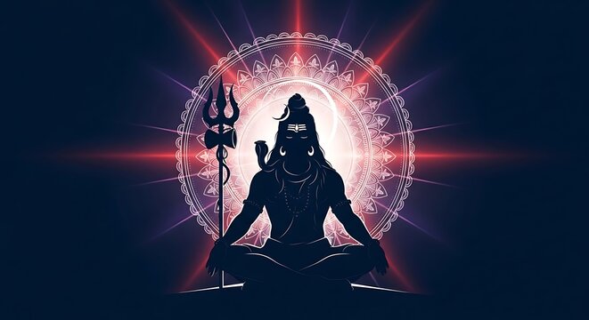 Lord Shiva Meditating with Trishul and Damaru