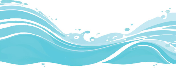 Stylized vector illustration of flowing water light blue waves with splashes perfect for backgrounds and design elements