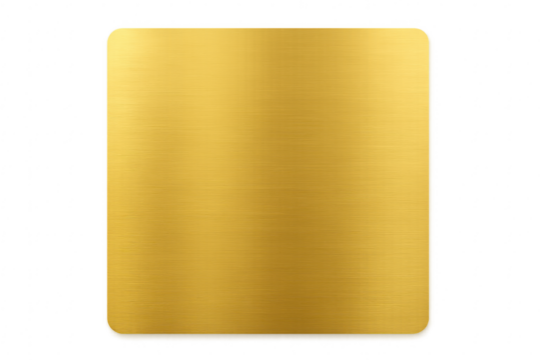 Brushed golden metal plate with rounded corners transparent background