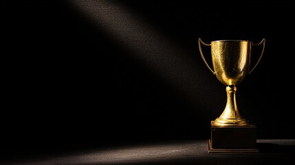 elite. A shining gold trophy on a velvet podium with dramatic spotlight. event key visuals, club posters, designed for fitness apps and gym onboarding, drives event promotion.